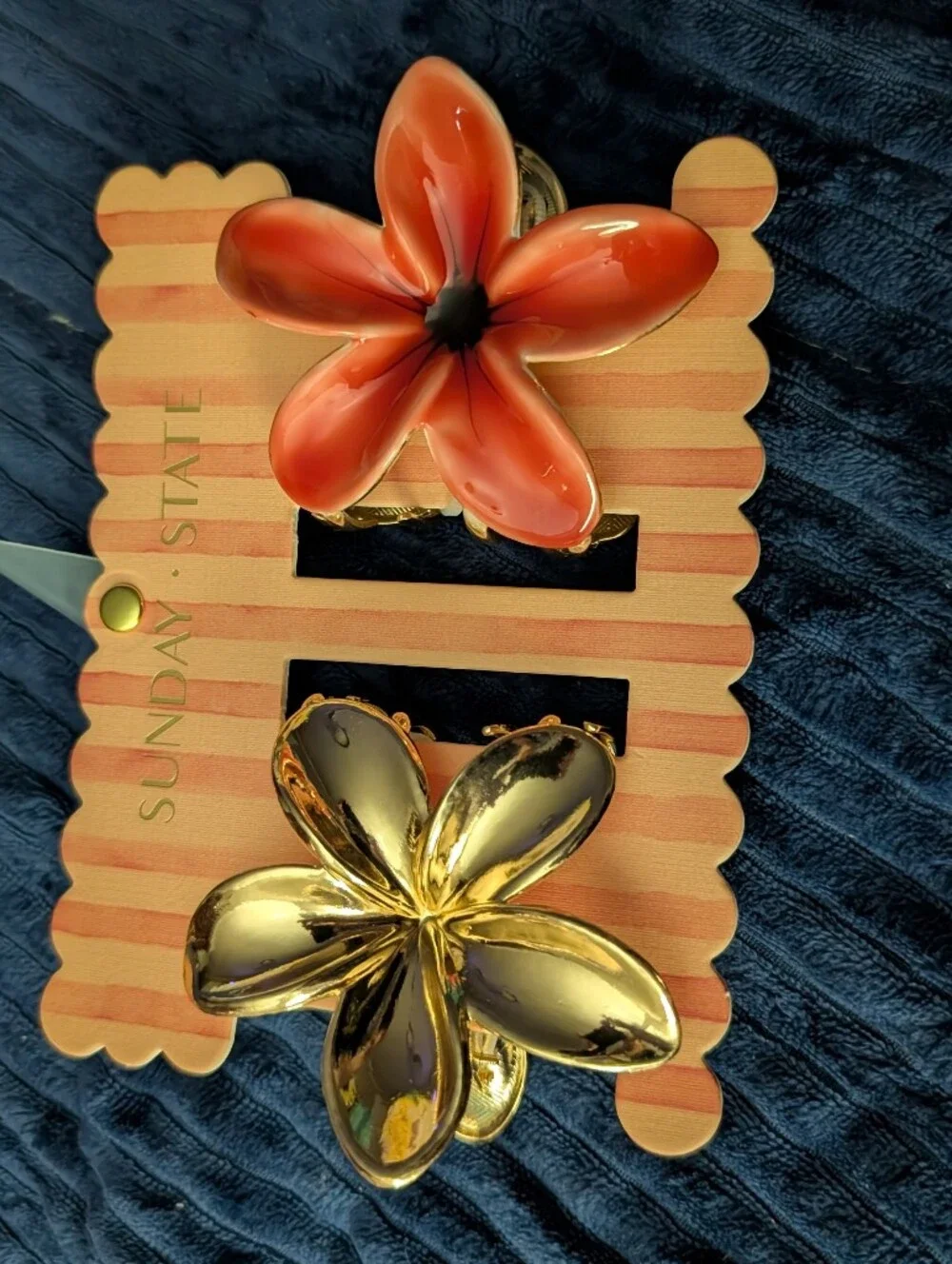 Sunday Floral Hair Clips in Coral Orange and Gold